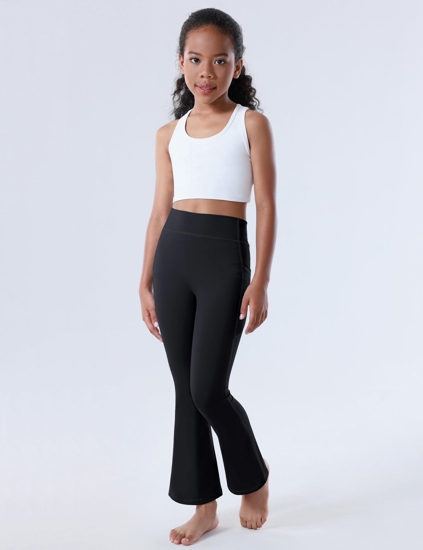 Yitoco Girls Flare Leggings with Pockets High Waisted Bootcut Kids Yoga Pants Dance Workout Athletic Bell Bottoms (Black, 12-13 Years,YOYPG02R-B-160)