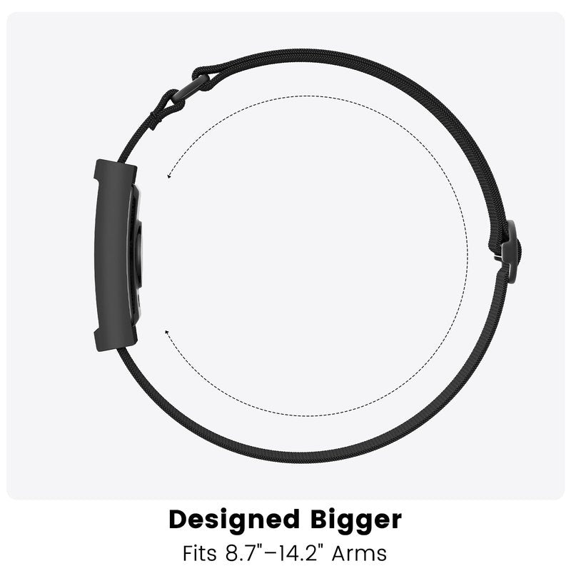 BlikWyt Elastic Bicep Band for Amazfit Helio, Flexible Arm & Ankle Strap with Integrated Protective Holder, Soft Breathable Adjustable Solo Loop for All-Day Wear (Black)