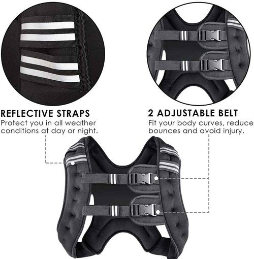 Prodigen Weighted Vest for Women and Men 30 Lbs with Reflective Stripe and Double Adjustable Buckle Straps Weight Vests for Strength Training, Jogging, Cardio, Weight Loss, Muscle Building, Black