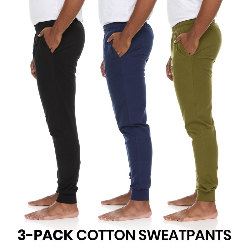 Essential Elements 3 Pack: Men's 100% Cotton Jogger Active Lounge Sweatpants with Pockets