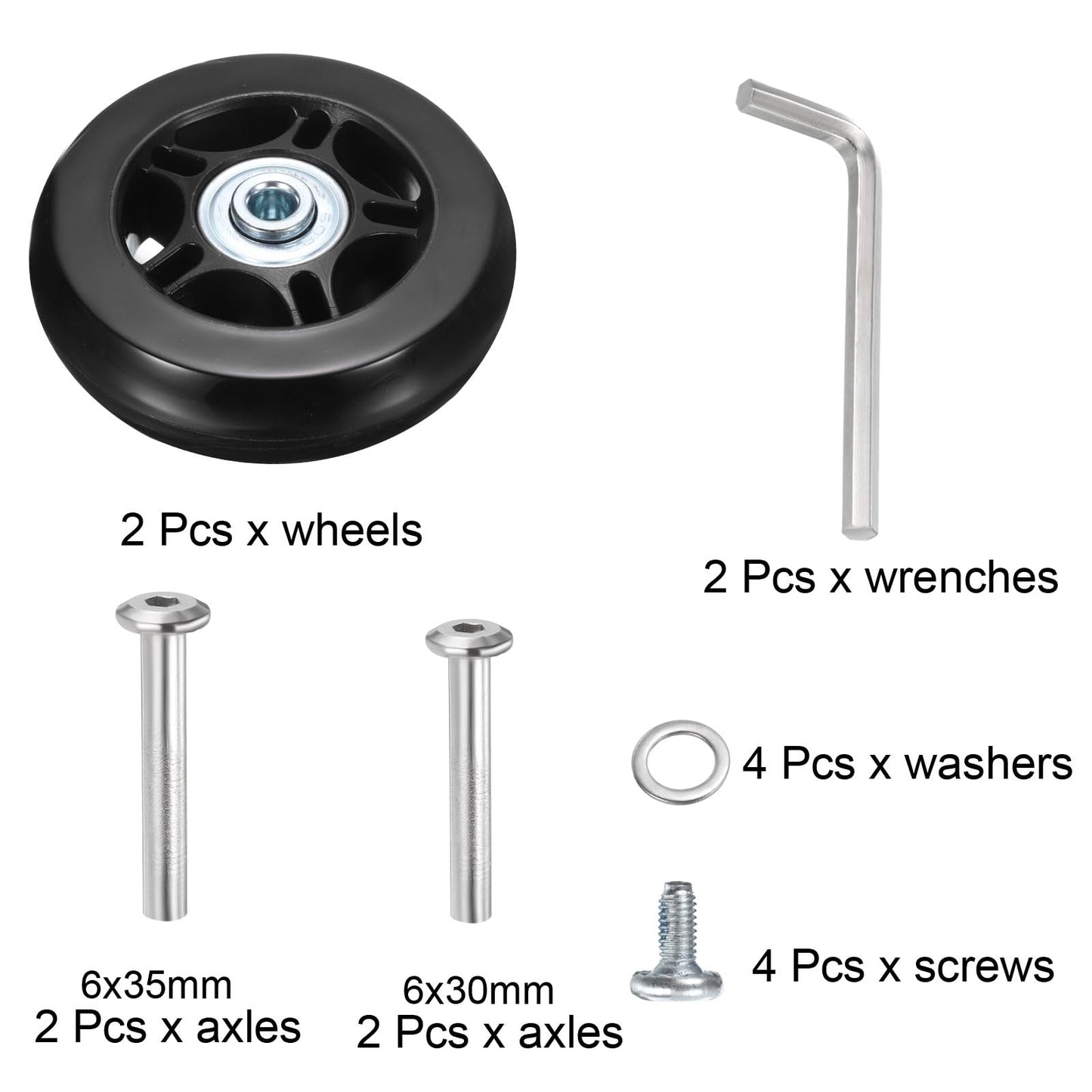 uxcell Luggage Wheels Replacement 70 x 19mm/2.8" x 0.8" Rubber Swivel Caster Bearing Wheels Repair Kits for Suitcase Inline Outdoor Skate, Black 1Set
