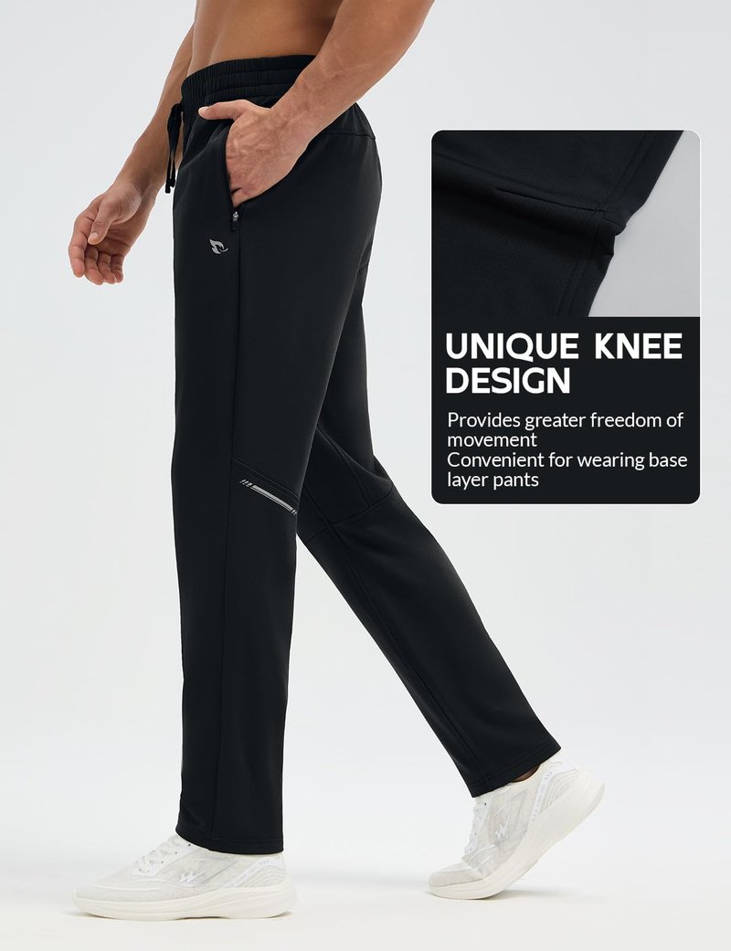 baleaf Men's Fleece Lined Running Pants with Zipper Pockets Winter Thermal Track Pants Cold Weather Warm Athletic Workout Hiking Gear Black L