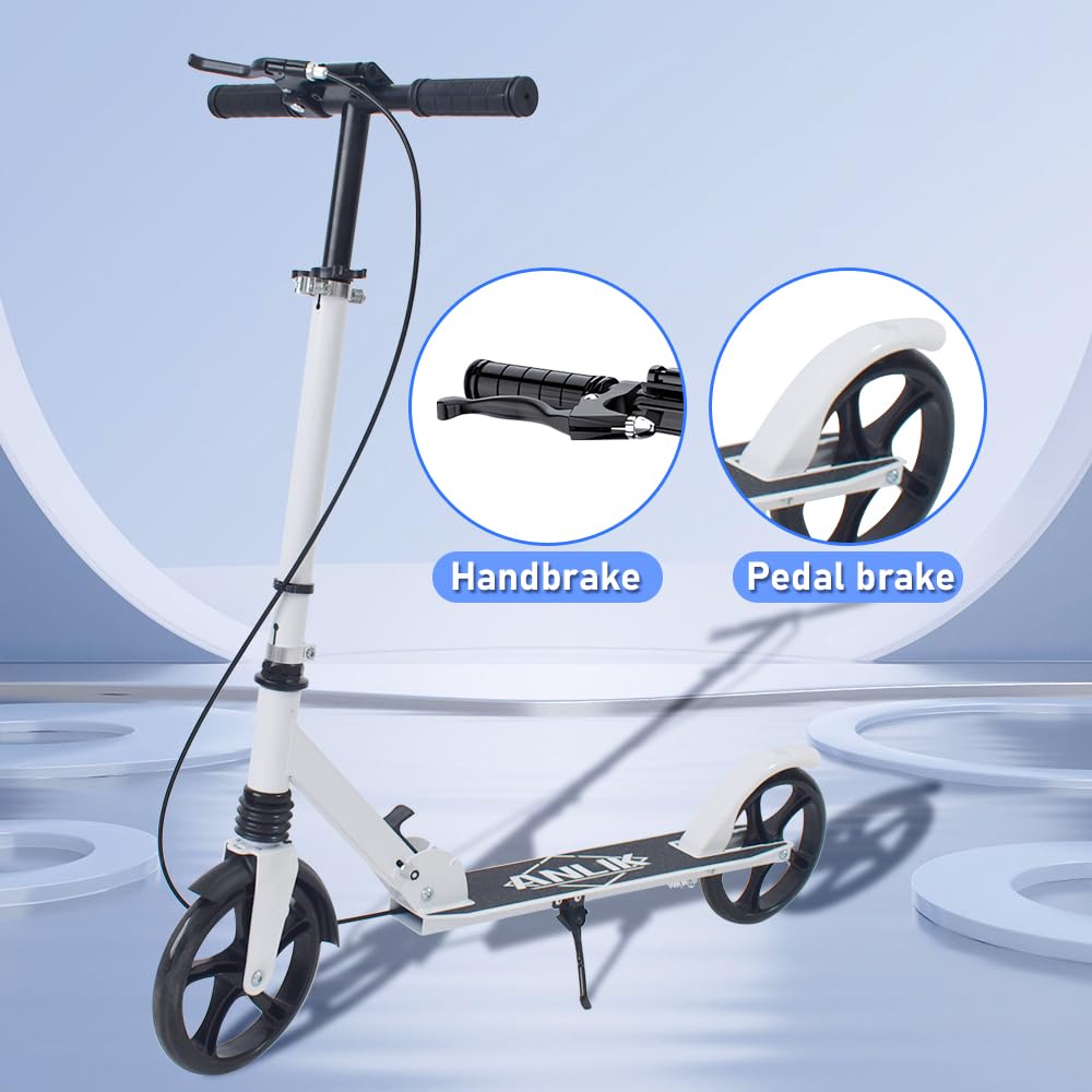 ANLIK Kick Scooter for Ages 6+ Kids, Teens & Adults - Foldable, Non-Slip PU Wheels, 4 Adjustable Levels, Max Load 330 LBS, Smooth Ride Everywhere (White)