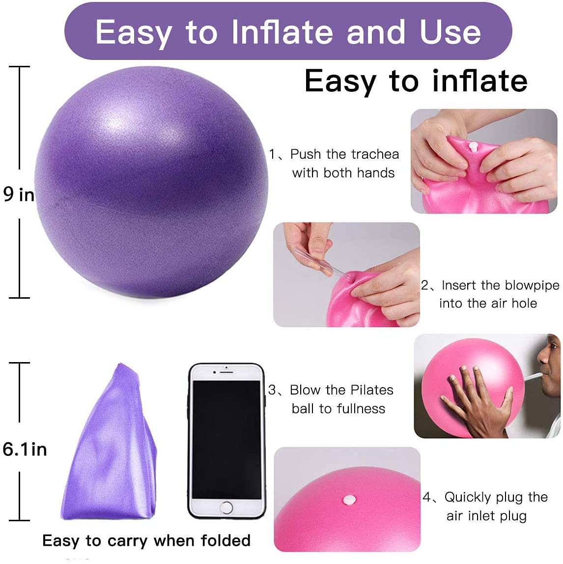 XIECCX Mini Yoga Balls 9 Inch Exercise Pilates Therapy Balance Micropore Ball Barre Equipment for Home Stability Training Physical Core Training(Pink)