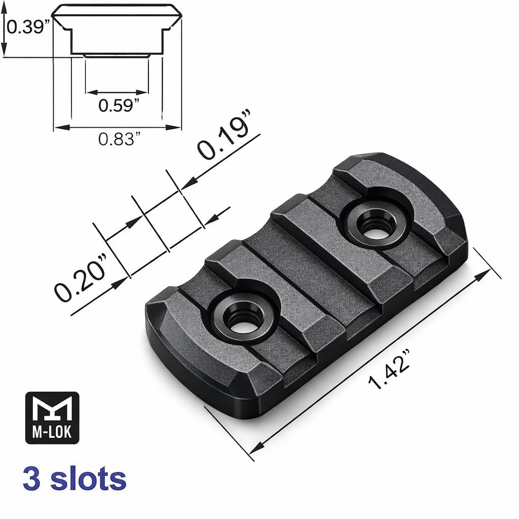 Gotical Multi Slots Mlok to Picatinny Rail Adapter 3 Slot Picatinny Rail Section Three Slots for MLok Handguard 2 Pieces (Pack of 2)