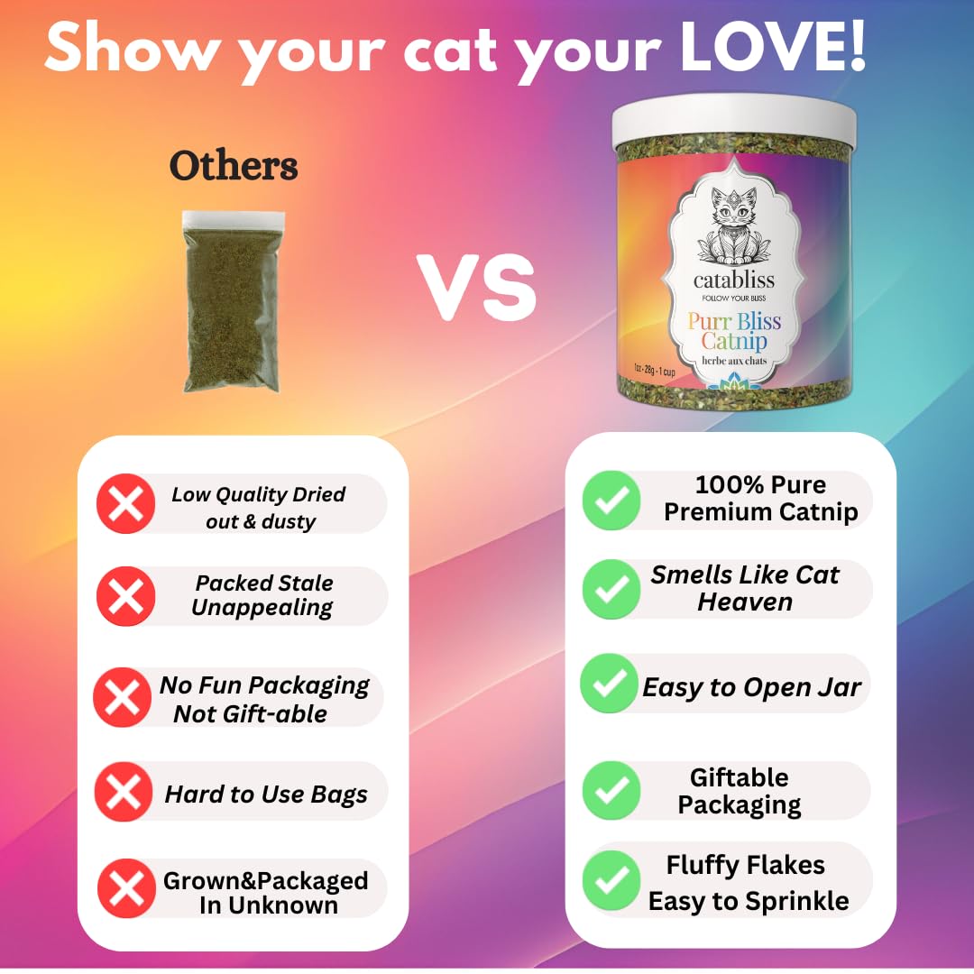 catabliss Catnip for Cats – 1oz Jar - 100% Essential Natural Cat Nip Herb Resealable Jar - Fresh Aroma Stimulates Activity & Enhancing Play for Indoor Cats - Great for Cat Nip Toys, Play & Training