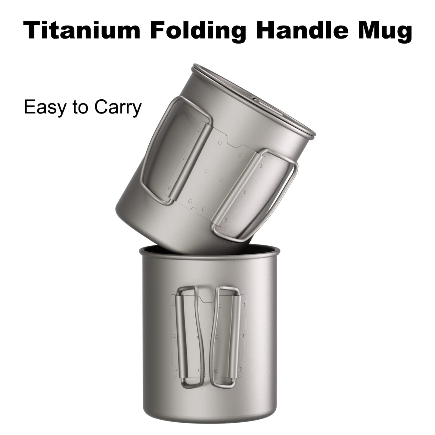 TIANDLIFE Titanium Mug,450ml/15 oz Outdoor Titanium Camping Mug with Lid,Camping Coffee Cup with Foldable Handle,Camping Titanium Pot for Hiking Travelling Backpacking Camping Open Fire