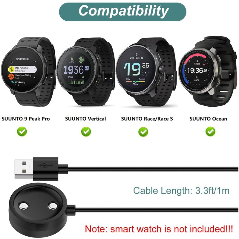 Charger Dock Compatible for SUUNTO 9 Peak Pro, Vertical, Race, Race S, Ocean, Nautic S Portable Magnetic Replacement Charging Stand Adapter USB Cable Cord for Suunto 9 Peak Pro Smartwatch