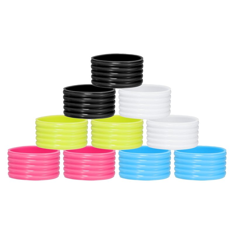 MECCANIXITY Tennis Racket Silicone Racquet Grip Ring Racket Band Rubber Ring Non Slip Absorbent Overgrip in Place for Badminton Squash Handle, Fuchsia/Blue/White/White/Black 10Pcs