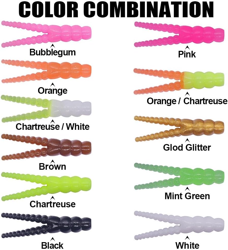 Trout Fishing Lure Kit - 165-Piece Set with Split Tail Grub Worms, Shad Dart Jig Heads & Floats | Ideal for Creek & River Fishing
