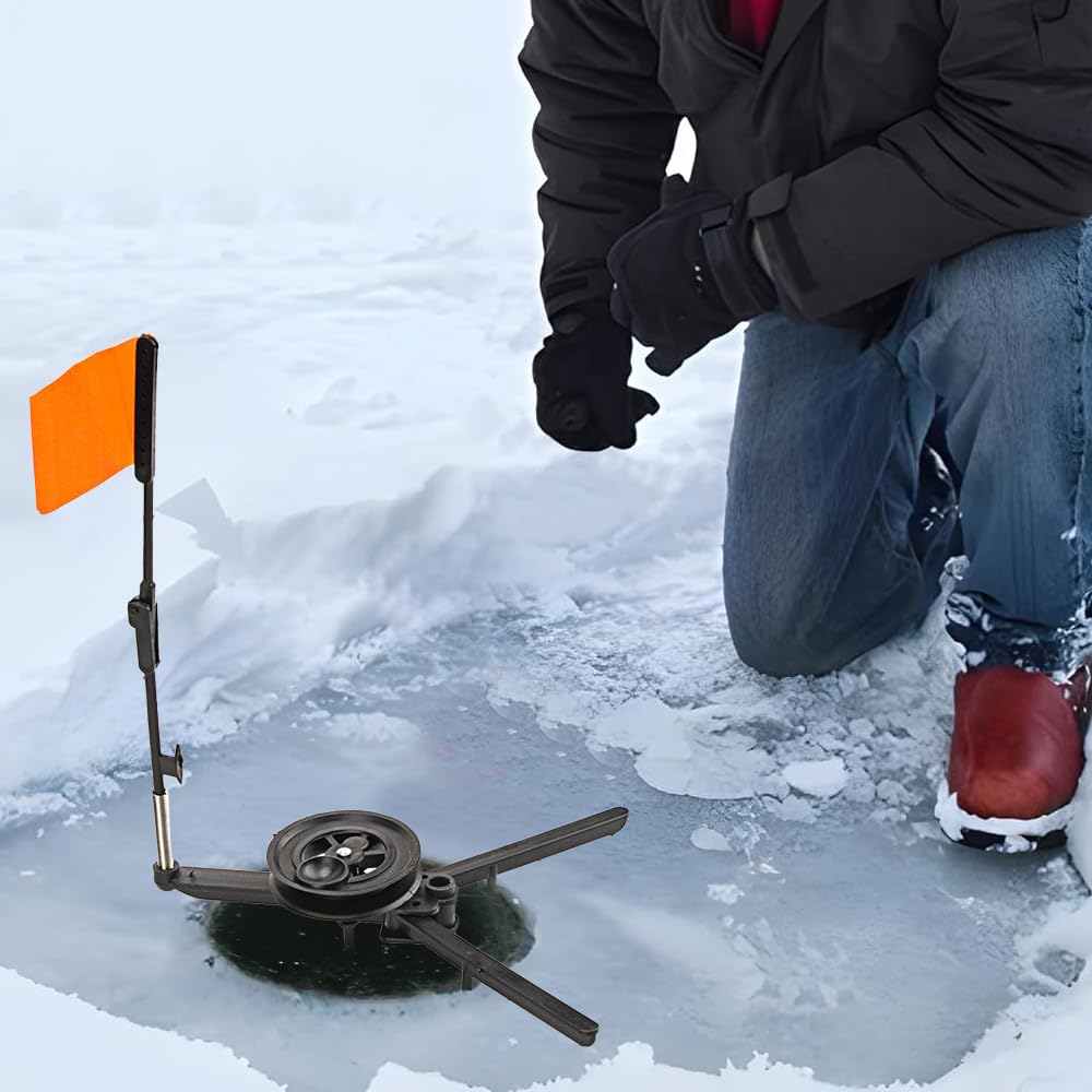 DONGKER Ice Fishing Tip-Up,3 PCS Foldable Ice Fishing Tip-up Flag with Orange Pole Flags for Angler Tackle Accessory Ice Fishing Equipment Gear