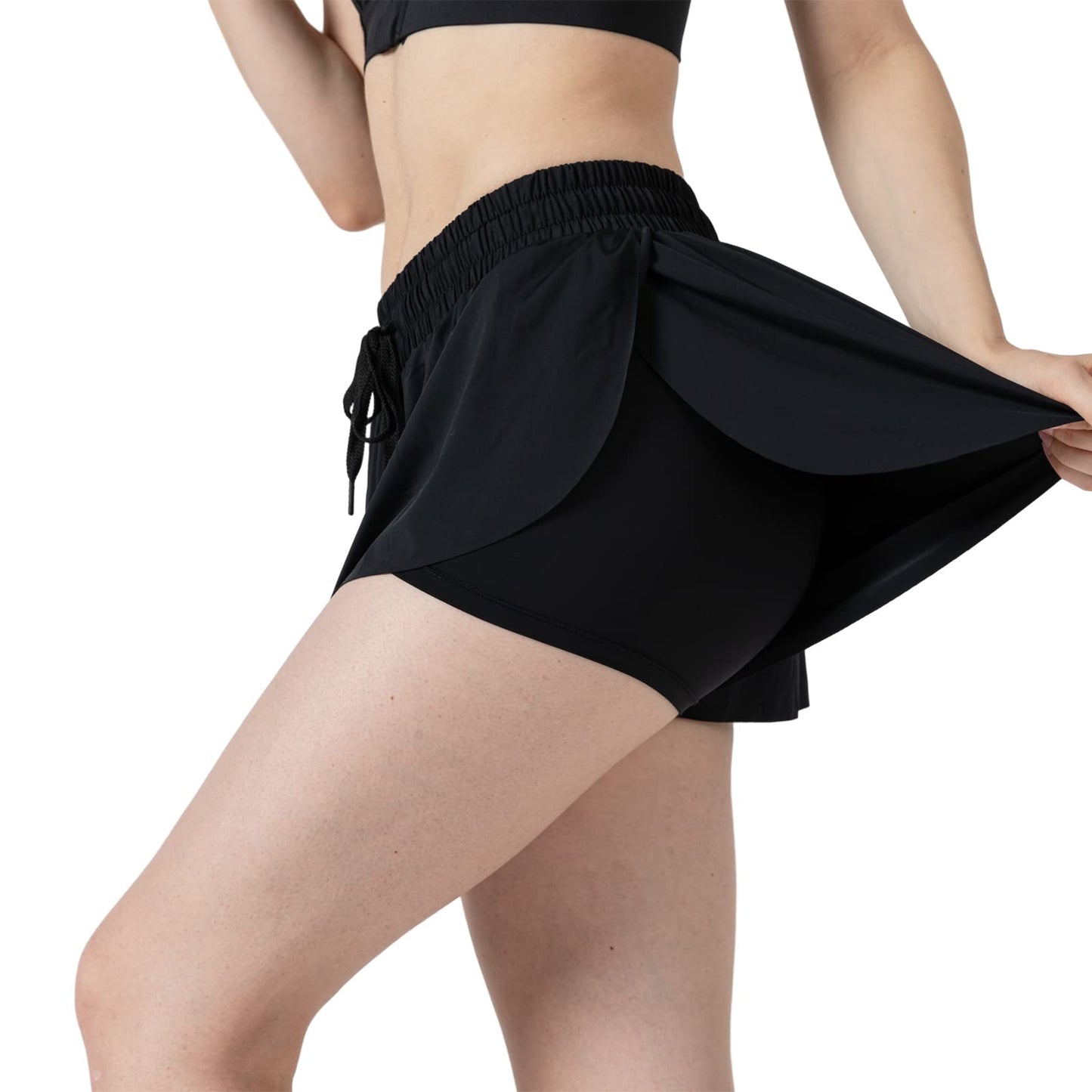 Girls Flowy Skirt Shorts Preppy Shorts 2 in 1 Butterfly Running Shorts with Pockets for Dance School Wear Gym Fitness Sleep Black