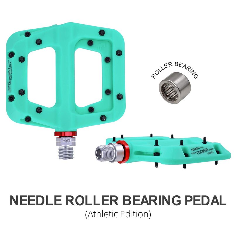 FOOKER MTB Pedals Mountain Bike Pedals 3 Bearing Non-Slip Lightweight Nylon Fiber Bicycle Platform Pedals for BMX MTB 9/16" (922-Green Needle Roller Bearing)