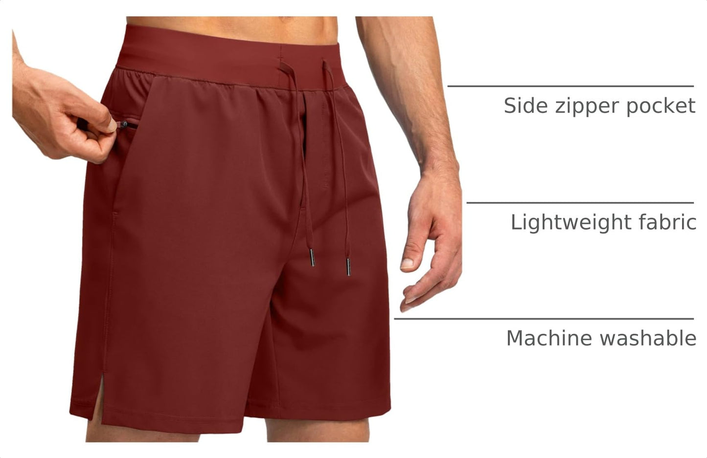 Soothfeel Men's Running Shorts with Zipper Pockets 7 Inch Lightweight Quick Dry Gym Athletic Workout Shorts for Men (Savannah, L)