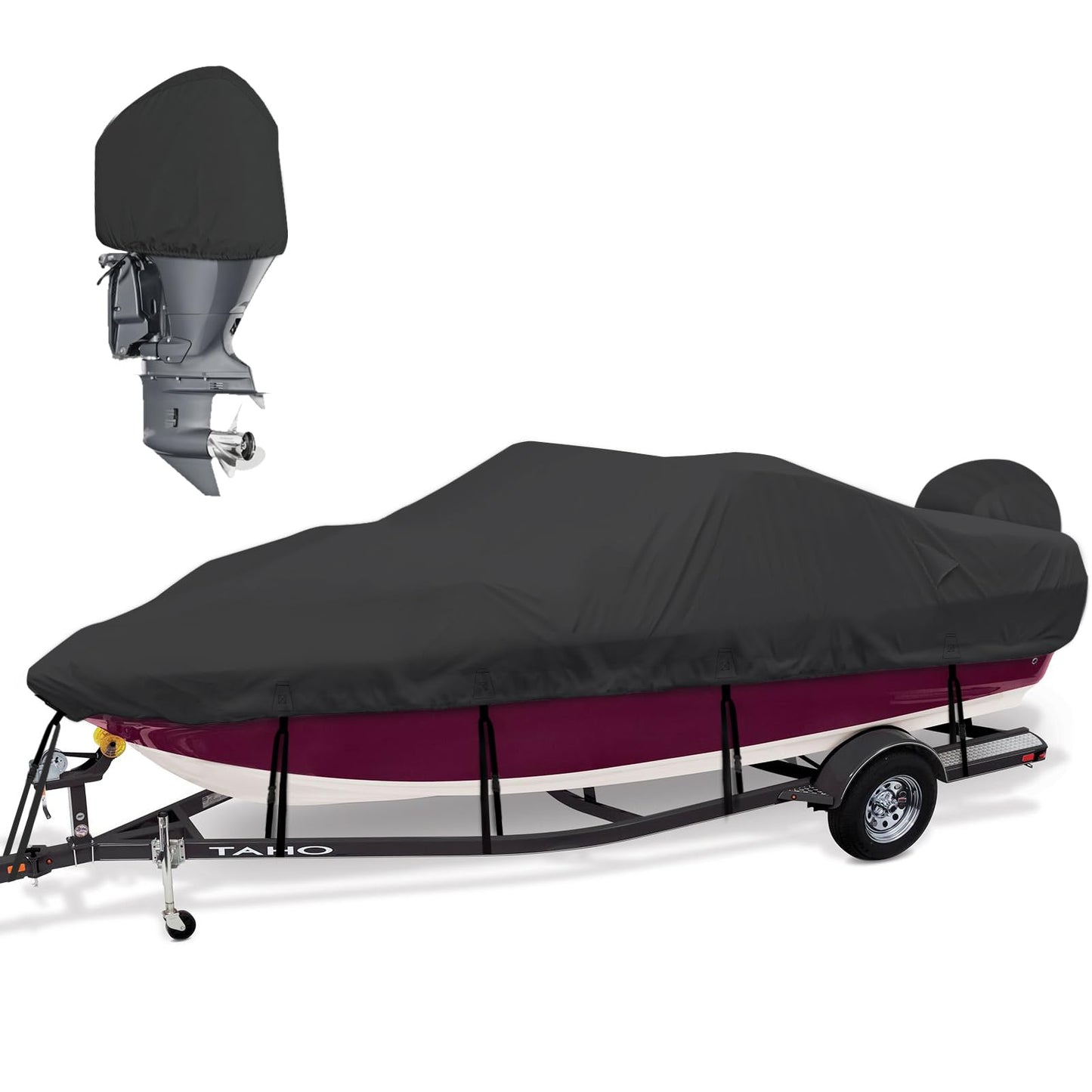 Mionovity Bass Boat Covers 17-19ft, 600D Heavy Duty Waterproof Boat Cover 17 18 19 Foot (17'-19' with Motor Cover), Fits V-Hull, Fishing, Runabout Bowrider Boat