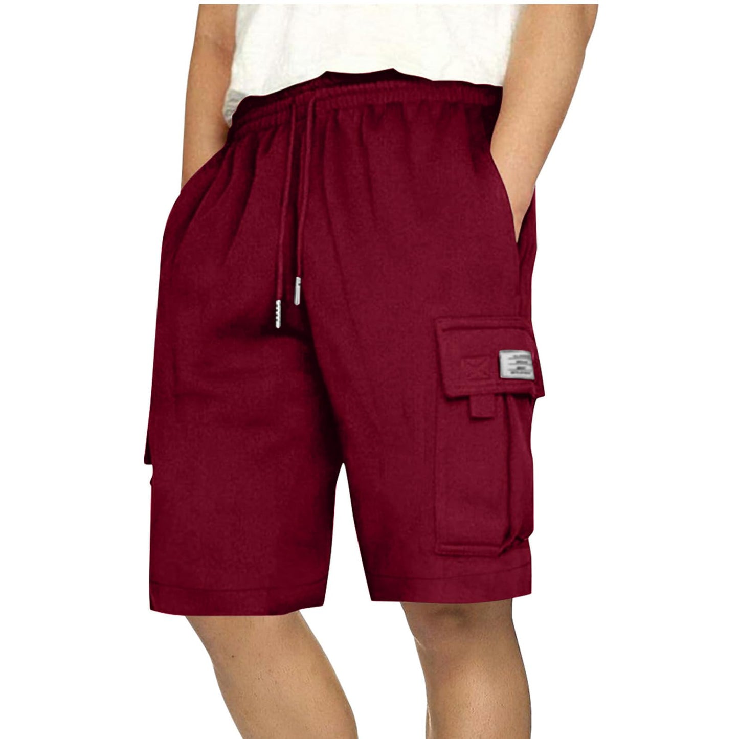 Generic Cargo Shorts for Men Stretch Waist Casual Shorts Summer Cotton Shorts Workout Gym Shorts Outdoor Hiking Shorts with Pockets Wine, Large