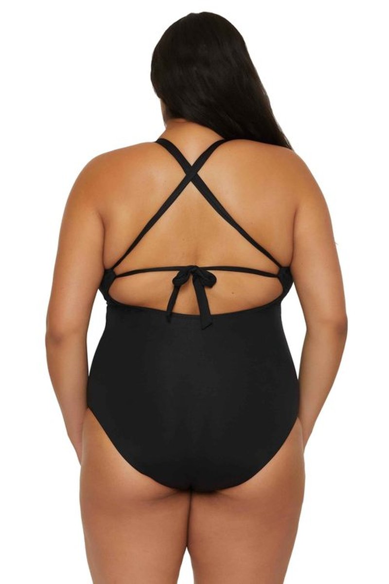 BECCA ETC. Color Code - Women's Plus Size One Piece Swimsuit, Plunge Neck, Bathing Suits for Women, Black, 2X