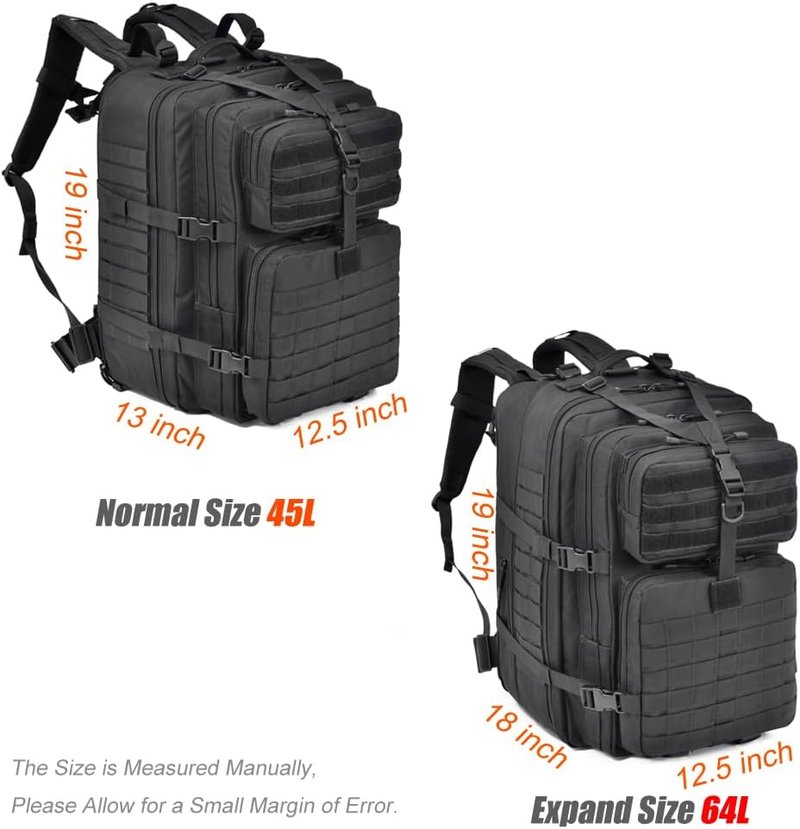 Tactical Backpack - 64L Military Molle Bag for Hiking | Black Durable Design
