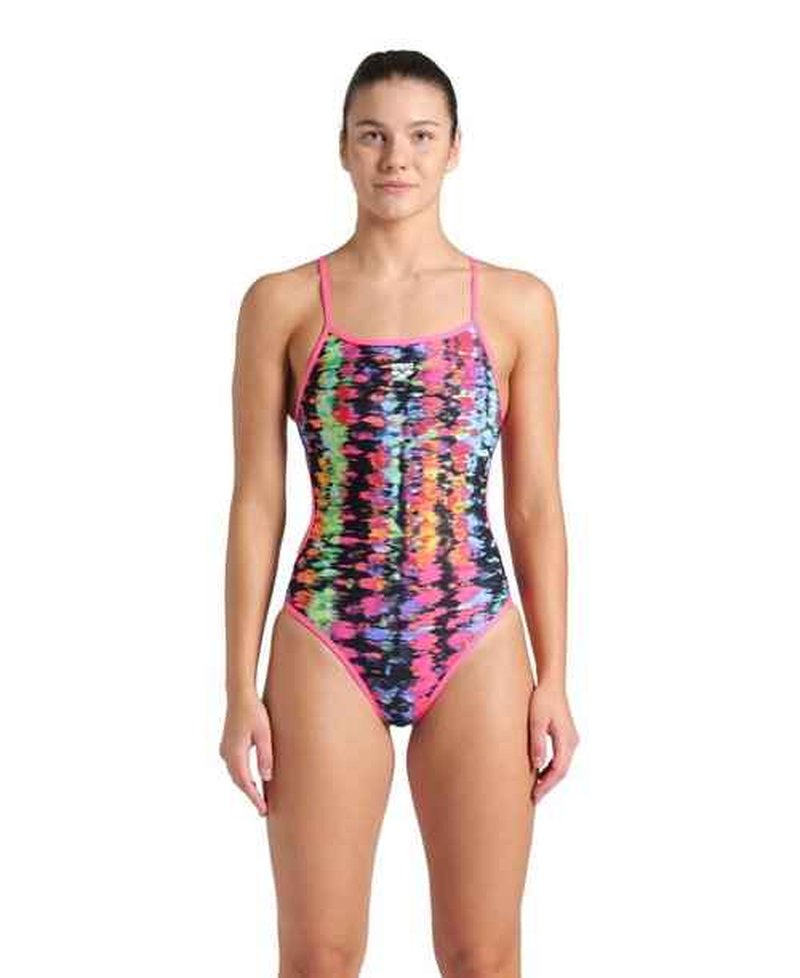 ARENA Performance Reversible Women's Sports Swimsuit Challenge Back One Piece Training Suit Competitive Swim Athletic Ladies Bathing Suit, Royal Multi/Shocking Pink, US Size 36