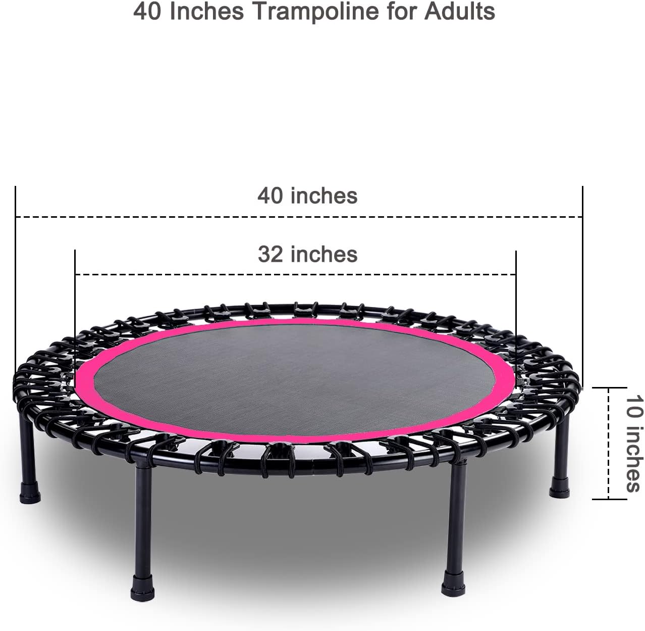 Mini Trampoline for Adults - Heavy-Duty 40" Silent Rebounder with 30 Bungees | Indoor Workout Equipment