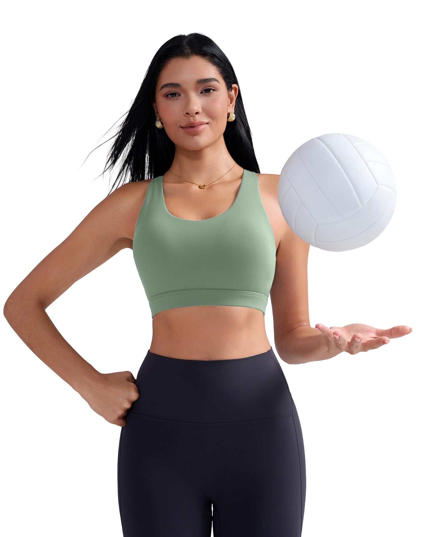 RUNNING GIRL Sports Bra for Women, Criss-Cross Back Padded Strappy Sports Bras Medium Support Yoga Bra with Removable Cups(2575_Green_M)