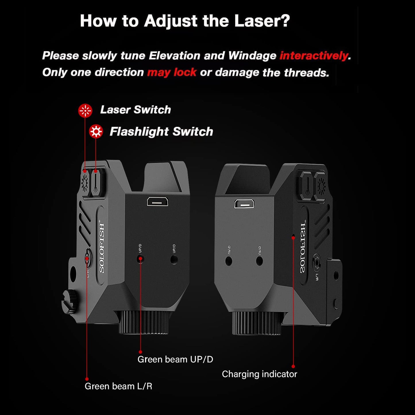 Solofish Pistol Laser Light Combo Red Green Laser Beams for Guns with Weaponlight Tactical Strobe Handgun Lights Laser Sight Compatible with Glock 19 Accessories