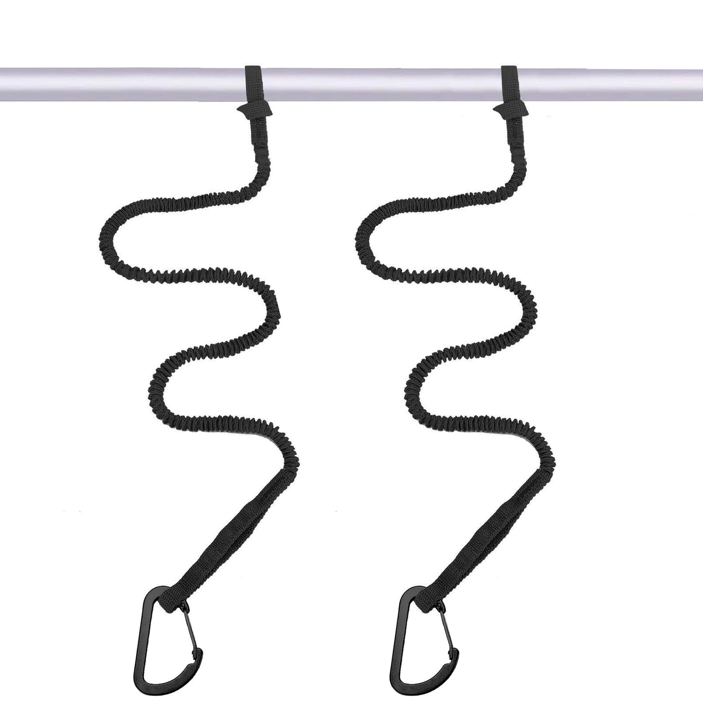 MOOCY Kayak Paddle Leash, 3-7 ft Stretchable Strap Lanyard for SUP, Canoeing, Fishing Accessories - Secure Bungee Rod Holder Tether(Black, 2 Pack)