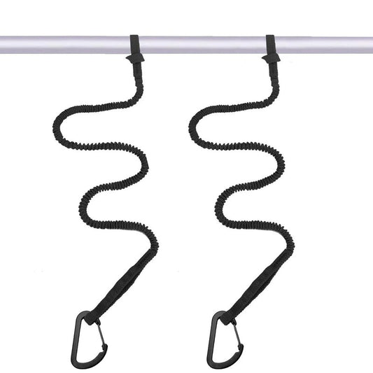 MOOCY Kayak Paddle Leash, 3-7 ft Stretchable Strap Lanyard for SUP, Canoeing, Fishing Accessories - Secure Bungee Rod Holder Tether(Black, 2 Pack)