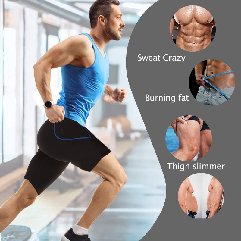 NonEcho Mens Neoprene Sauna Sweat Workout Compression Shorts Body Shaper Slimming Yoga Pants with Zipper Pocket Black