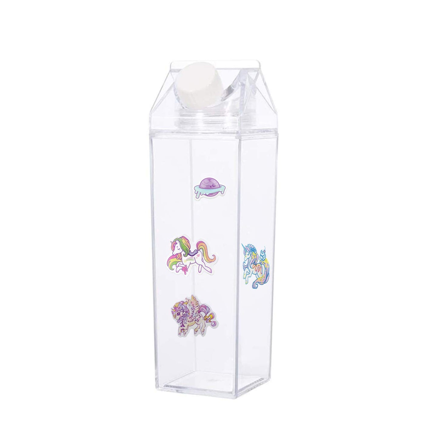 Bac-kitchen 2 Pack Milk Carton Water Bottle - Clear Square Milk Bottles BPA Free Portable Water Bottle with 23 PCS Stickers For Outdoor Sports Travel Camping Activities