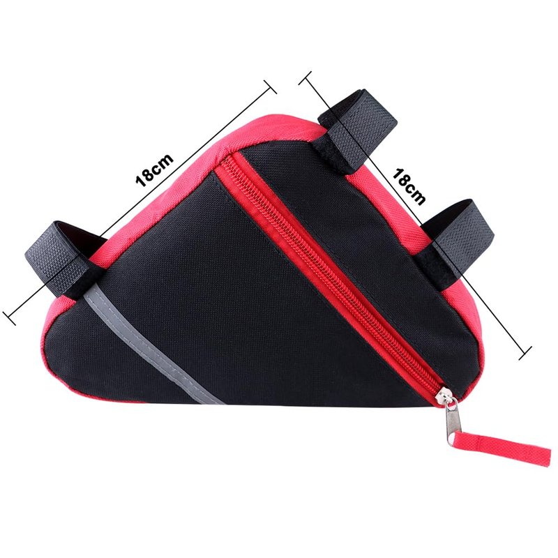 QitinDasen 2 Pieces Bike Triangle Bag, Waterproof Bicycle Front Tube Frame Triangle Bag with Double-Sided Reflective Decoration (Red)