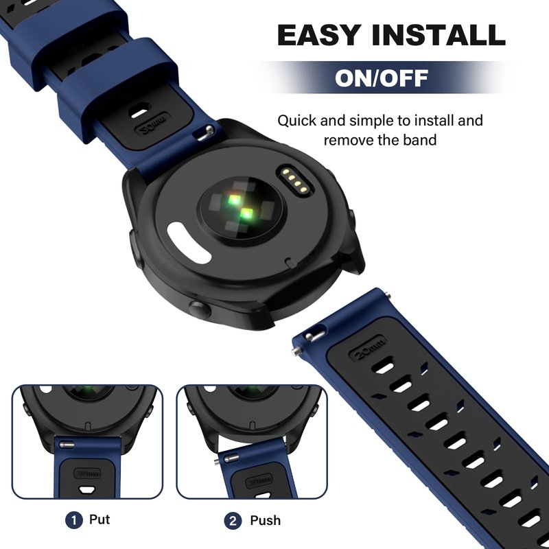OVERSTEP Watch Band for Garmin Forerunner 245/Forerunner 645/Forerunner 55/Vivoactive 3/Vivoactive 5/Venu SQ/Venu 2 Plus, 20mm Quick Release Silicone Replacement Band (Sapphire Black)