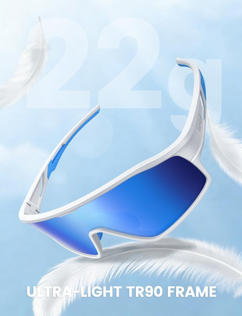 Lamicall Polarized Sport Sunglasses for Age 6-10 Kids - UV400 Protection Baseball Cycling Running Sun Glasses for Boys Girls Teens, White Blue