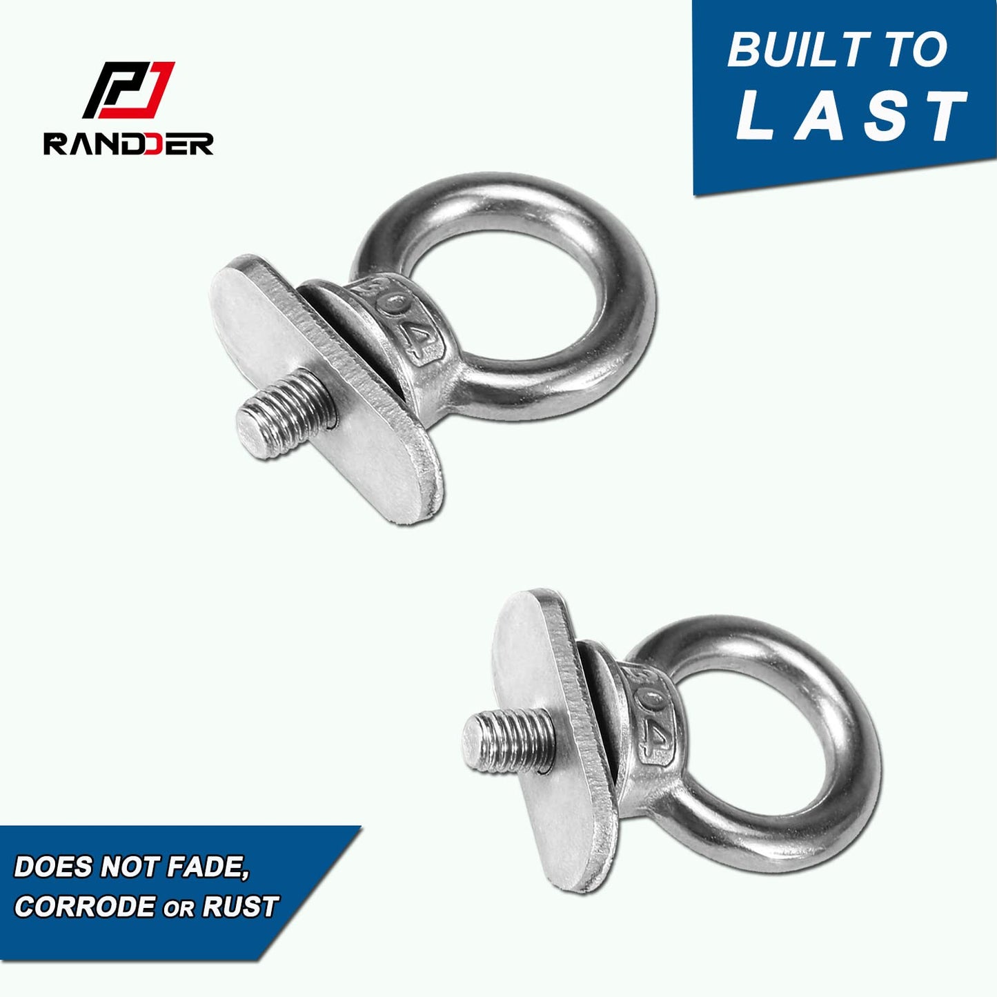 RANDDER Track Mount Kayak Tie Down Eyelet, 2 Packs Stainless Steel Eyelets with 4 Washers & 2 Nuts Kayaking Mounting Replacement Kit for Bungee Cord Rope Up to 0.6"