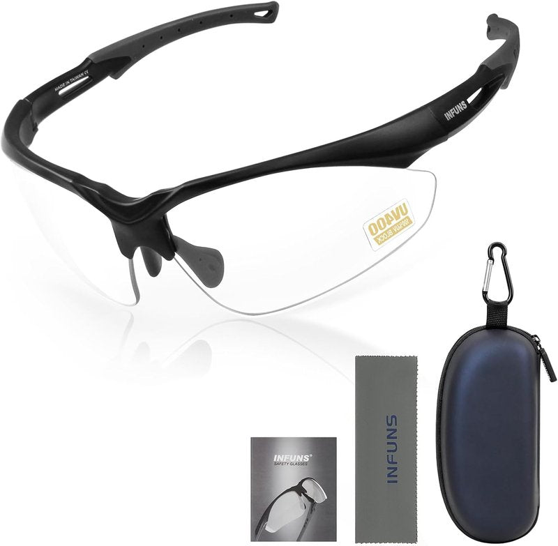 YIFAN Anti-Fog Scratch-Resistant Pickleball Glasses - Black Wrap-Around Frame | 100% UV Protection | Adjustable Arms