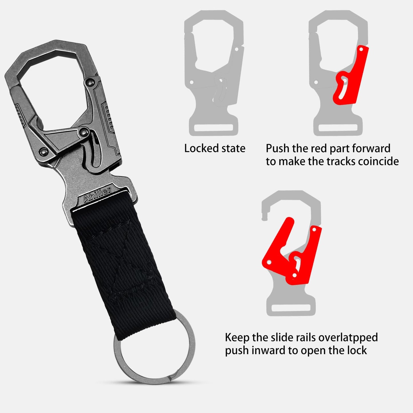 Heavy-Duty Metal Keychain Unisex Carabiner Durable Keychain for Adults self-Locking Door Clip Keychain Suitable for car/House Keys(Black-1P)