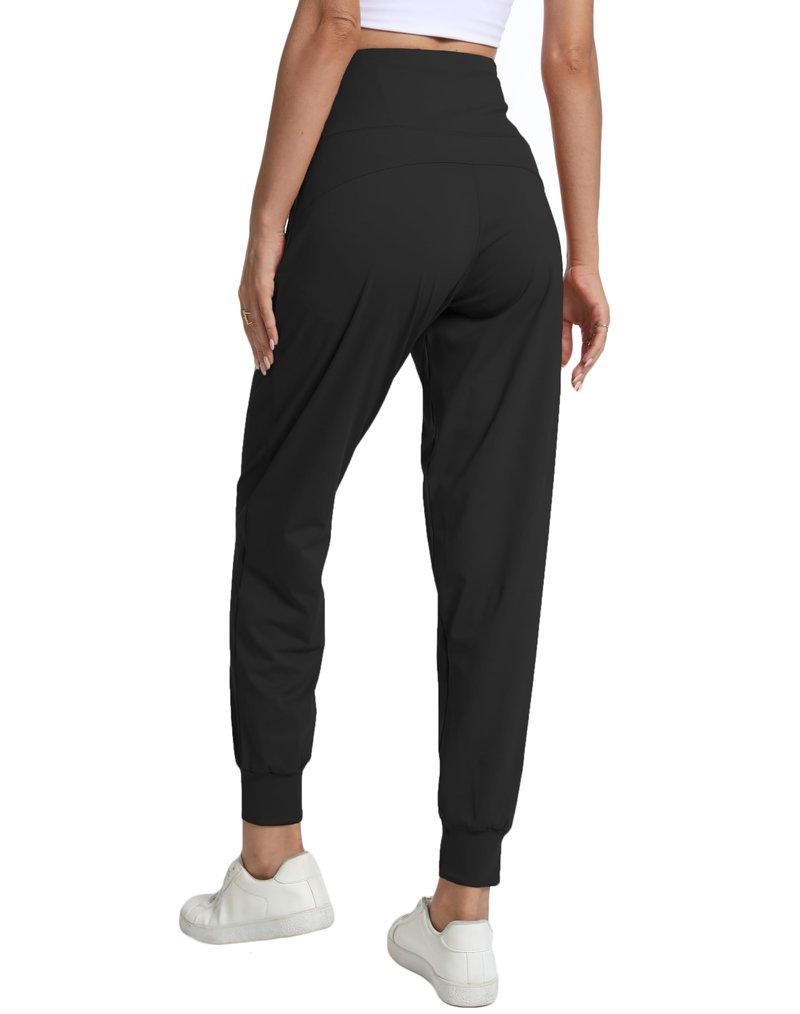 Rrosseyz Joggers for Women with Zipper Pockets Lightweight High Waisted Athletic Pants for Travel Lounge Workout(Black,M)