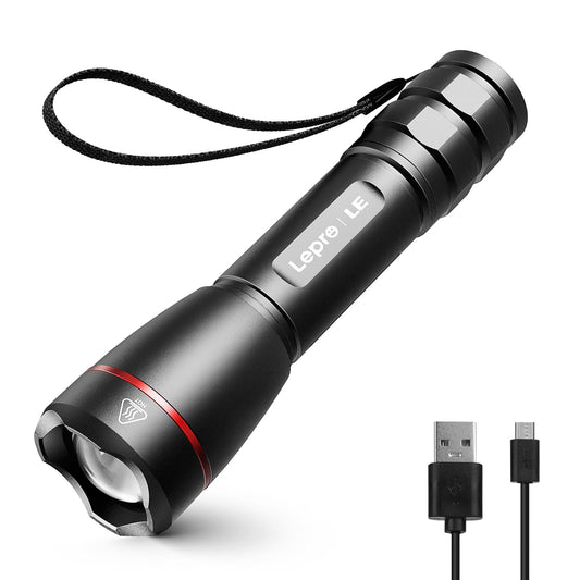 Lepro LED Rechargeable Flashlight, LP3000 High Lumens, Zoomable, Bright Flashlight, Waterproof, 5 Lighting Modes,Small Handheld Flashlight for Camping, Emergencies, USB Cable Included