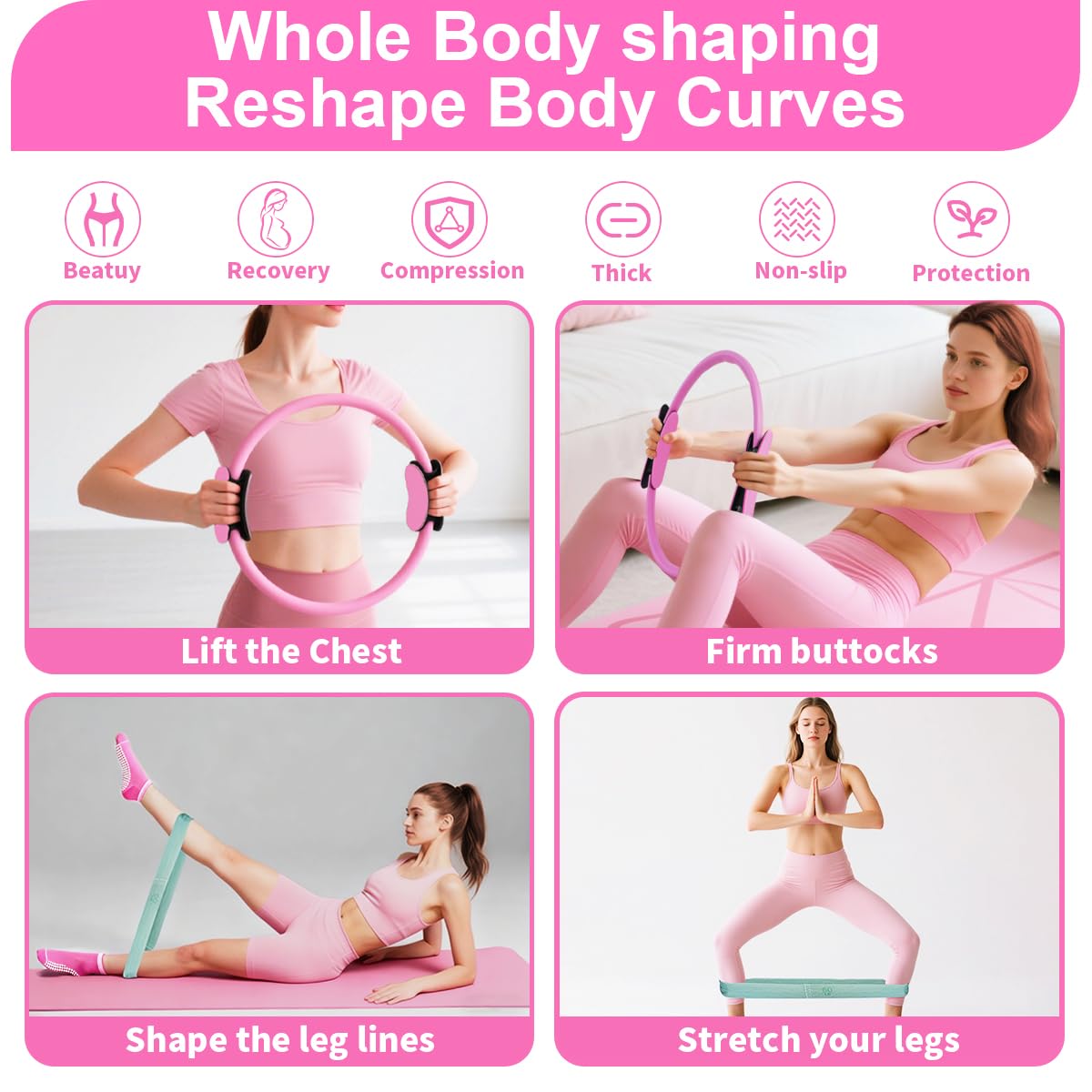 CoreHarmony Pilates Essentials Kit for Women for Home Workouts, Beginner Pilates Workout (Red)