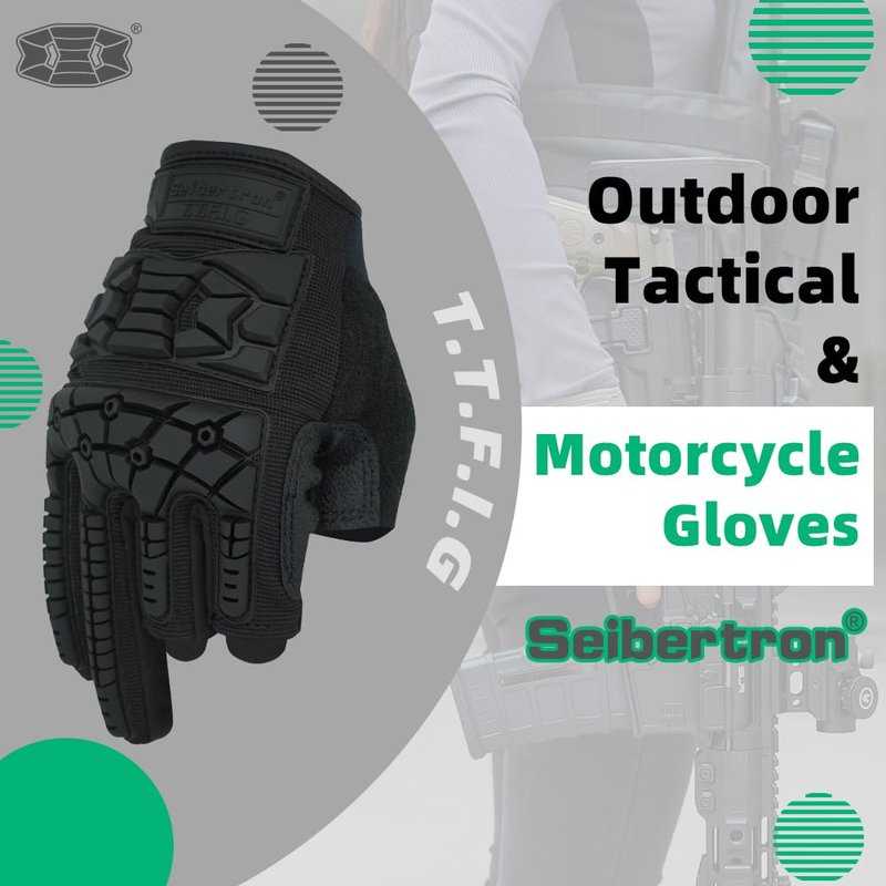 Seibertron T.T.F.I.G 2.0 Men's Gloves Flexible Rubber Knuckle Protective for Hunting Hiking Motorcycle Motorbike Riding Outdoor Work Gloves Black M