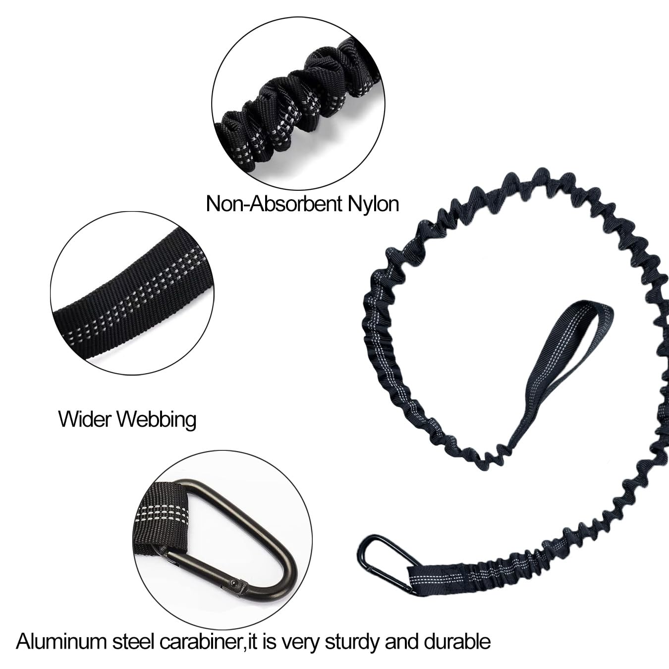 Lvsnro Paddle Leash Kayak Paddle Holder Tool Lanyard - 2 Pack Stretchable Paddle Strap with Carabiner Secure Leash Lanyard Rope for SUP Kayak Canoe Paddle Fishing Pole Rod (Black-2pcs)