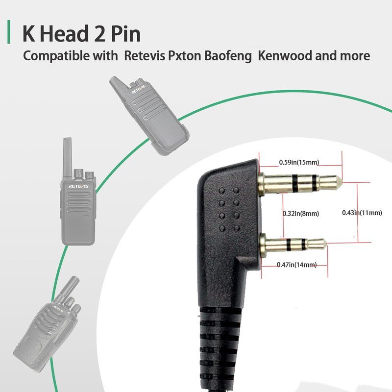 Retevis 2 Way Radio Earpiece with Mic, D-Type Walkie Talkie Earpiece, 2 Pin, for RT22 RT68 RT21 H-777 RT22S, Compatible with Pxton, BAOFENG 888S, Kenwood Walkie Talkies, Two Way Radio Headset(1 Pack)