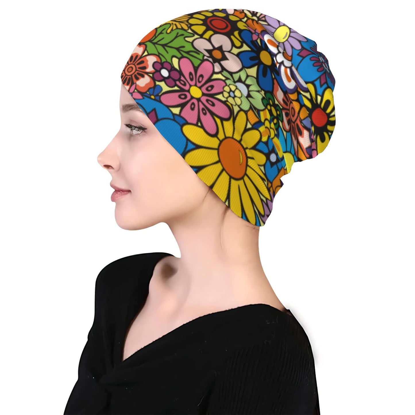 Colorful Trippy Mandala Beanie Hat Slouchy Beanies Cap Stretch Scarf Head Wrap Winter Knit Soft Hats for Men Women