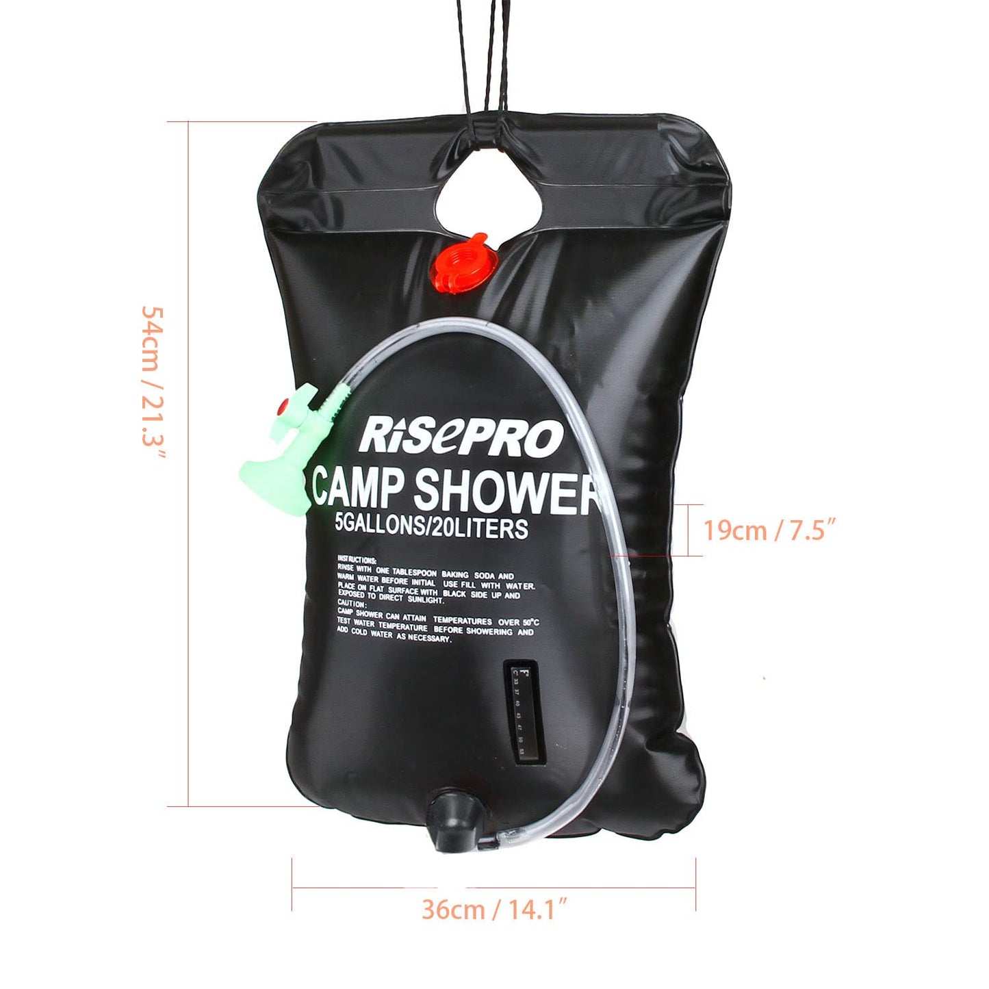 Solar Shower Bag, RISEPRO® 5 gallons/20L Solar Heating Camping Shower Bag Temperature Indicator Hot Water 45°C Hiking Climbing C1004