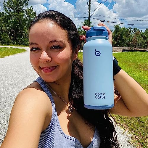 BOTTLE BOTTLE 32oz Insulated Water Bottle Stainless Steel Sport Water Bottle with Straw Dual-use Lid Design for Gym with Pill Box (blue)