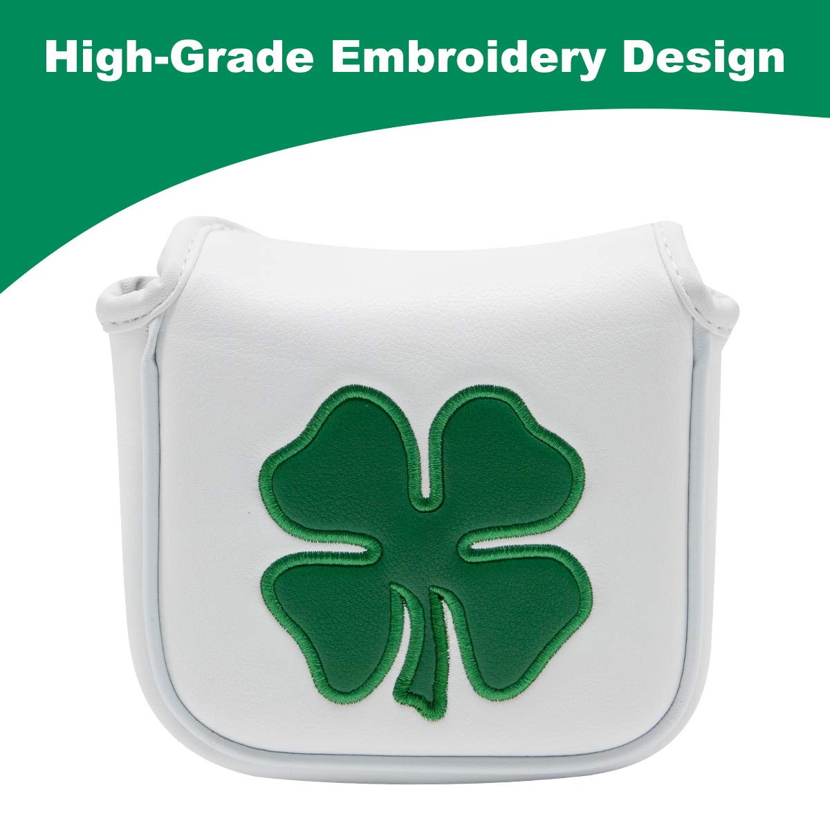 barudan golf Lucky Shamrock Heel Shaft Mallet Cover Square Mallet Putter Cover Headcover Magnetic for Scotty Cameron 6M DB Taylormade Spider S Ping White Pu Leather Made for Golfer Men