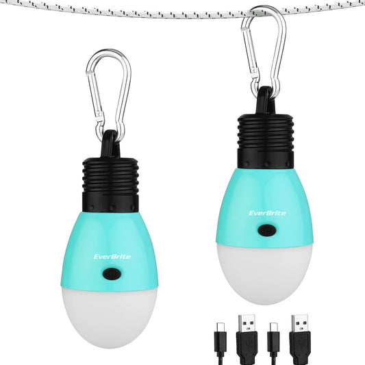 EverBrite Rechargeable Camping Light,Portable Tent Lantern,3 Lighting Modes, Hanging Tent Light Bulbs with Clip Hook for Hiking, Fishing, Backpacking, Emergency and More,Blue(2 Pack)