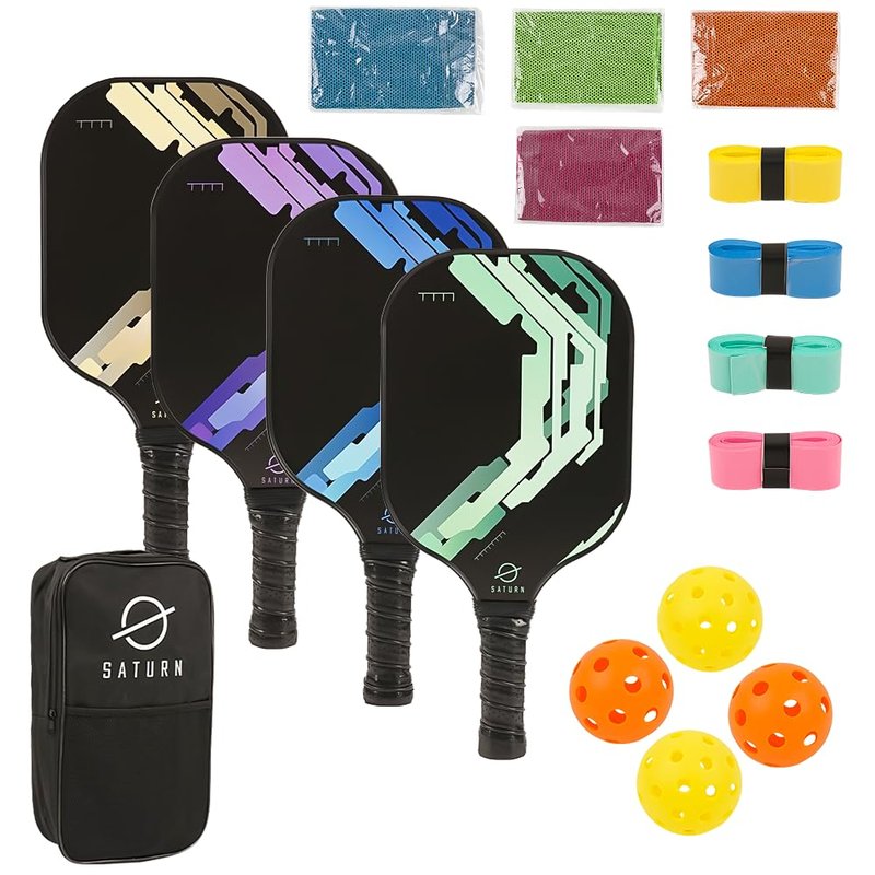 USAPA Aprroved Pickleball Paddle Set of 4, 2 Indoor & 2 outdoor balls,4 Grip Tapes with 4 Towels and 1 Black Carry Bag
