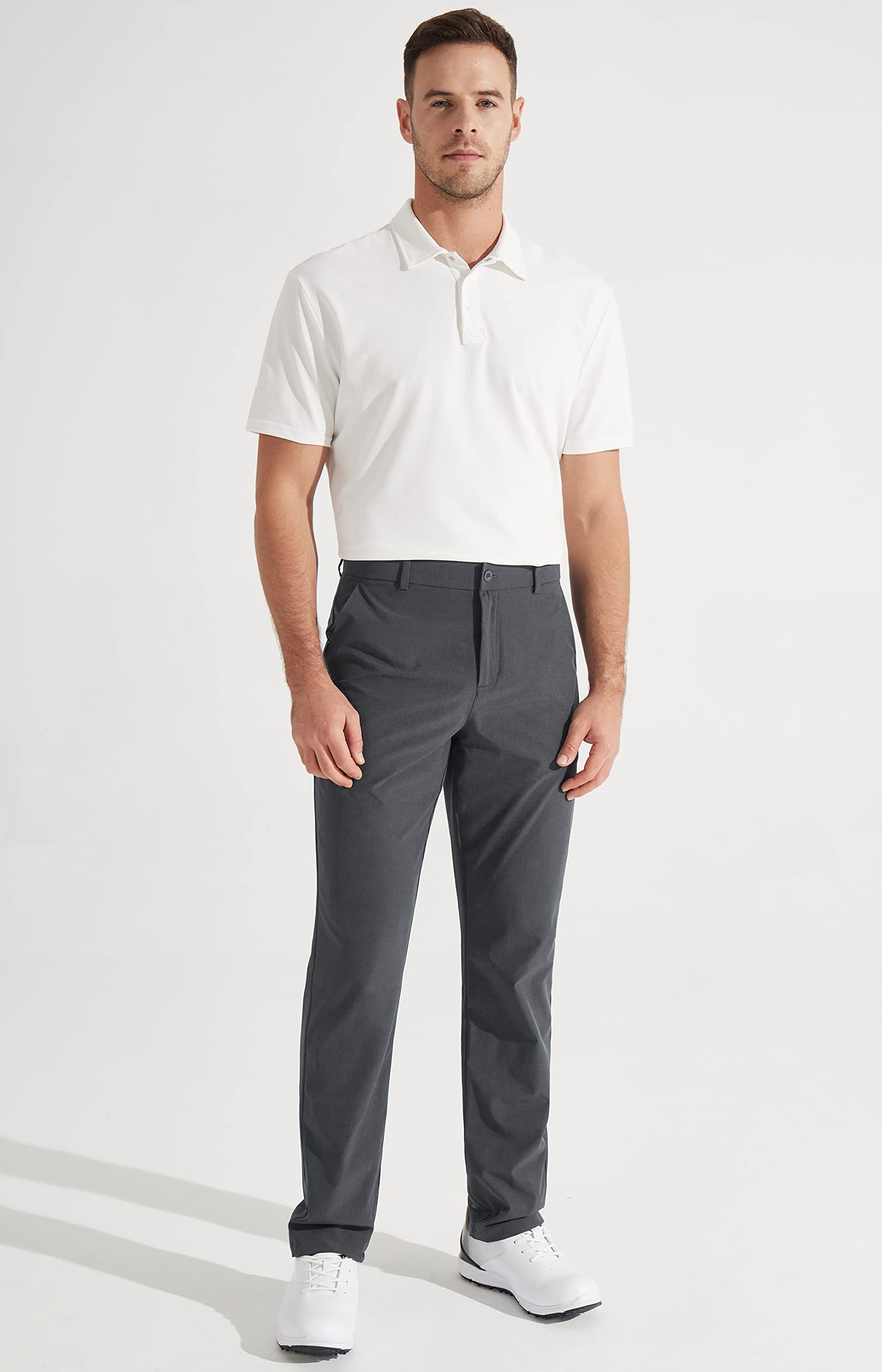 Libin Mens Golf Pants Classic Fit Stretch Work Dress Pants 32" Quick Dry Lightweight Business Casual Trousers Comfort Water Resistant, Iron Grey, 28W x 32L
