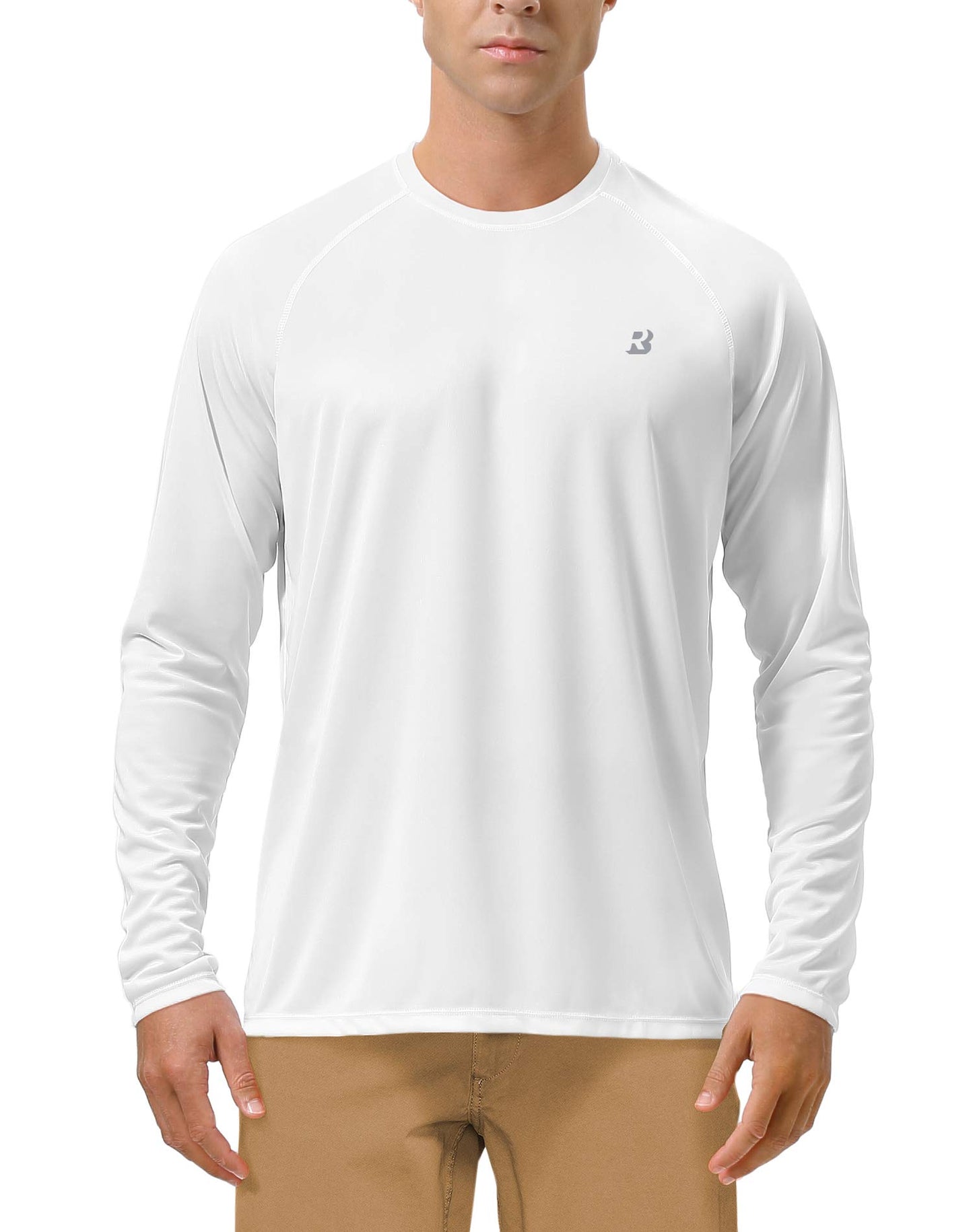 Roadbox Mens UPF 50+ UV Sun Protection Shirts Outdoor Long Sleeve SPF Diving Rash Guard for Fishing Hiking Swimming White